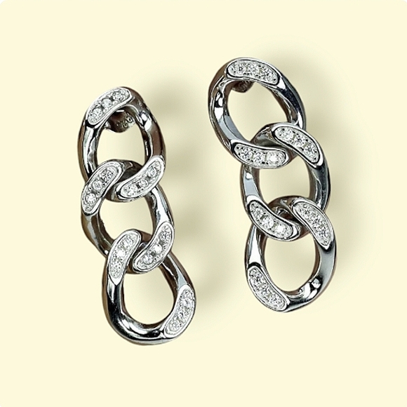 925 Sterling Silver Chain Stud Earrings with CZ - Picture 3 of 3